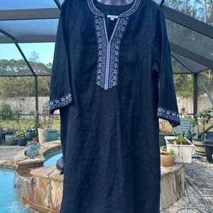 Chicos Linen tunic Dress w/ Embroidery - NWOT